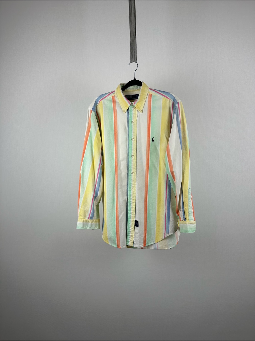 Polo Ralph Lauren Men L Classic Fit Multi Color Striped Fun Shirt Oxford Cotton